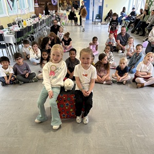 Magic Stuart snd rabbit Snowy during a fun family magic performanc